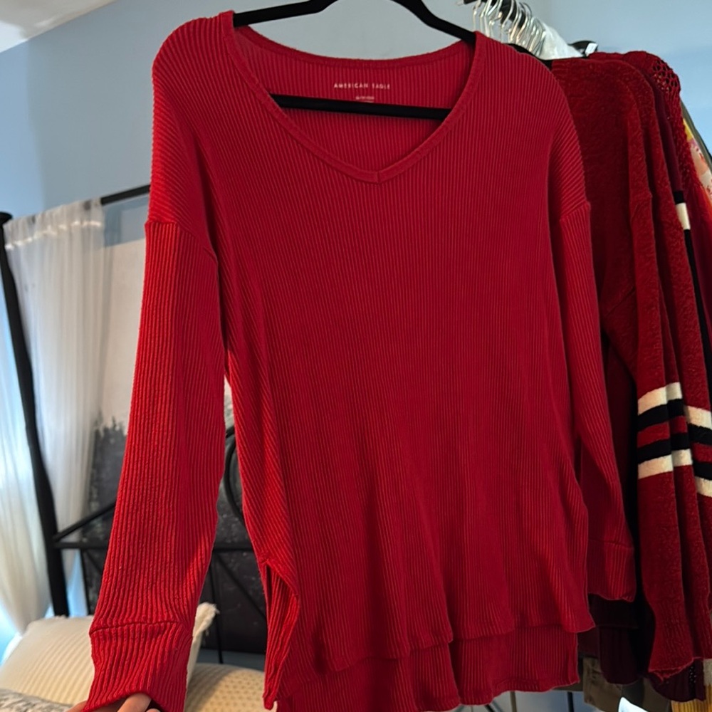 American Eagle Outfitters Red V-Neck Sweater